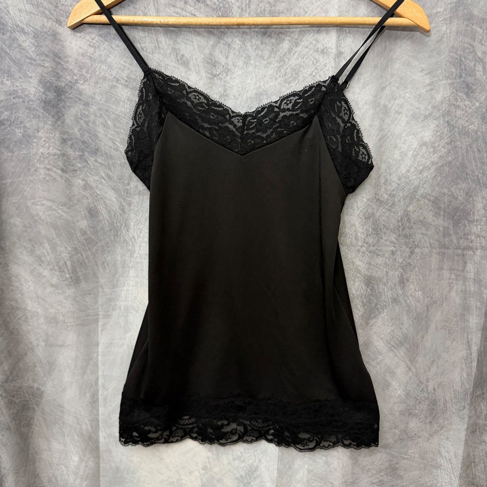 Romantic Soft Girl WHBM Black Lace Trim Cami Top XS Adjustable Straps
Date Night